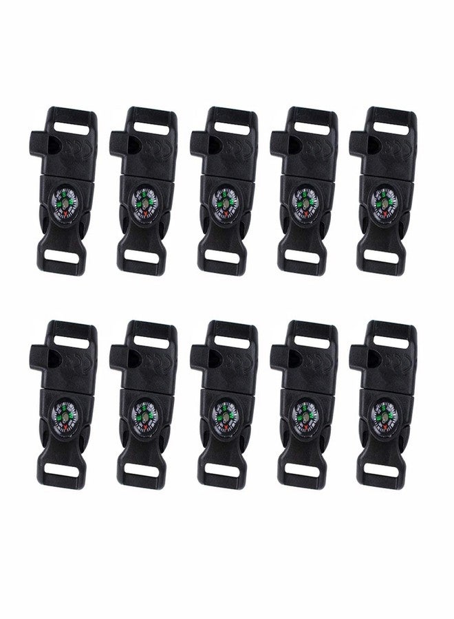 TcJ-Chen 10 PCS Emergency Whistle Buckle come with Compass & Fire Starter & Flint Scraper for Outdoor Camping Paracord Bracelet (black) - Image 4