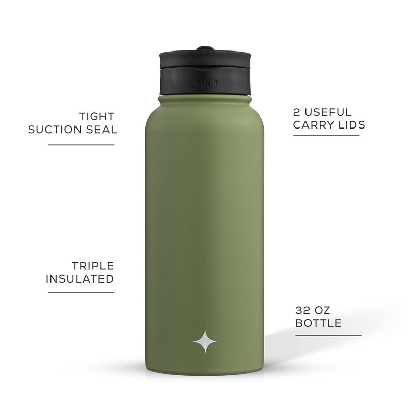 JoyJolt Triple Insulated Water Bottle with Straw Lid AND Flip Lid! 32oz Large 12 Hour Hot/Cold Vacuum Insulated Stainless Steel Bottle. BPA-Free Leakproof Thermos Bottle - Image 3