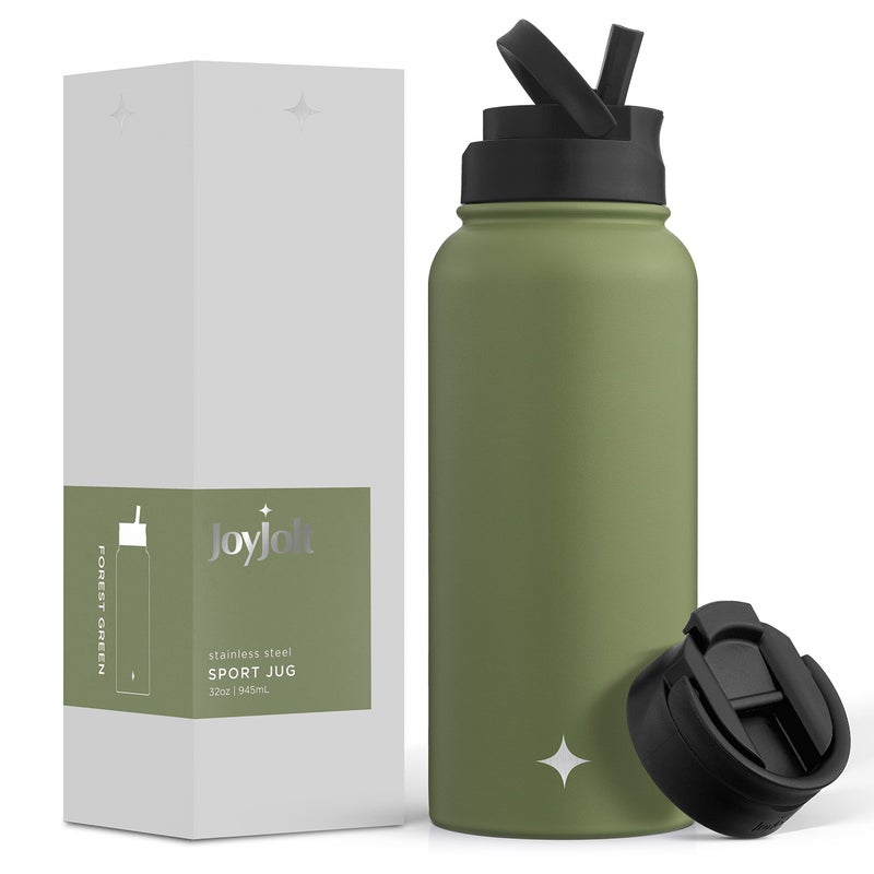 JoyJolt Triple Insulated Water Bottle with Straw Lid AND Flip Lid! 32oz Large 12 Hour Hot/Cold Vacuum Insulated Stainless Steel Bottle. BPA-Free Leakproof Thermos Bottle - Image 1