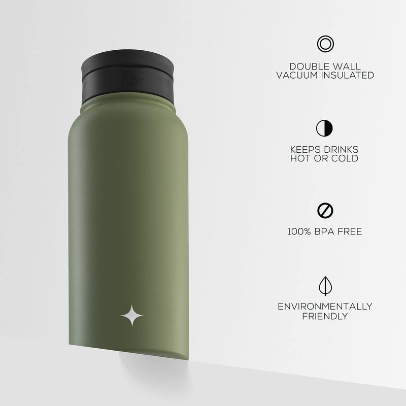 JoyJolt Triple Insulated Water Bottle with Straw Lid AND Flip Lid! 32oz Large 12 Hour Hot/Cold Vacuum Insulated Stainless Steel Bottle. BPA-Free Leakproof Thermos Bottle - Image 4