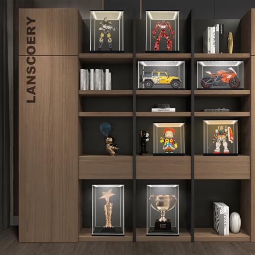 LANSCOERY Acrylic Display Case with Adjustable Yellow/White/Warm LED Light, UV Protection Clear Display Box, Dustproof Showcase for Action Figures, Models, Collectibles - 7.9x7.9x11.8inch - Image 3