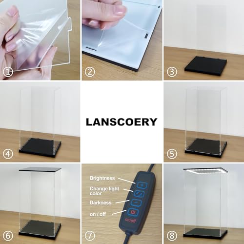 LANSCOERY Acrylic Display Case with Adjustable Yellow/White/Warm LED Light, UV Protection Clear Display Box, Dustproof Showcase for Action Figures, Models, Collectibles - 7.9x7.9x11.8inch - Image 5