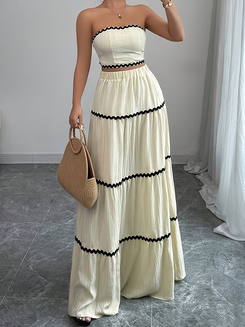 Sexy Ruched Lace Sleeveless Camisole Fashion Casual High-Waist Long Skirt Set - Image 2