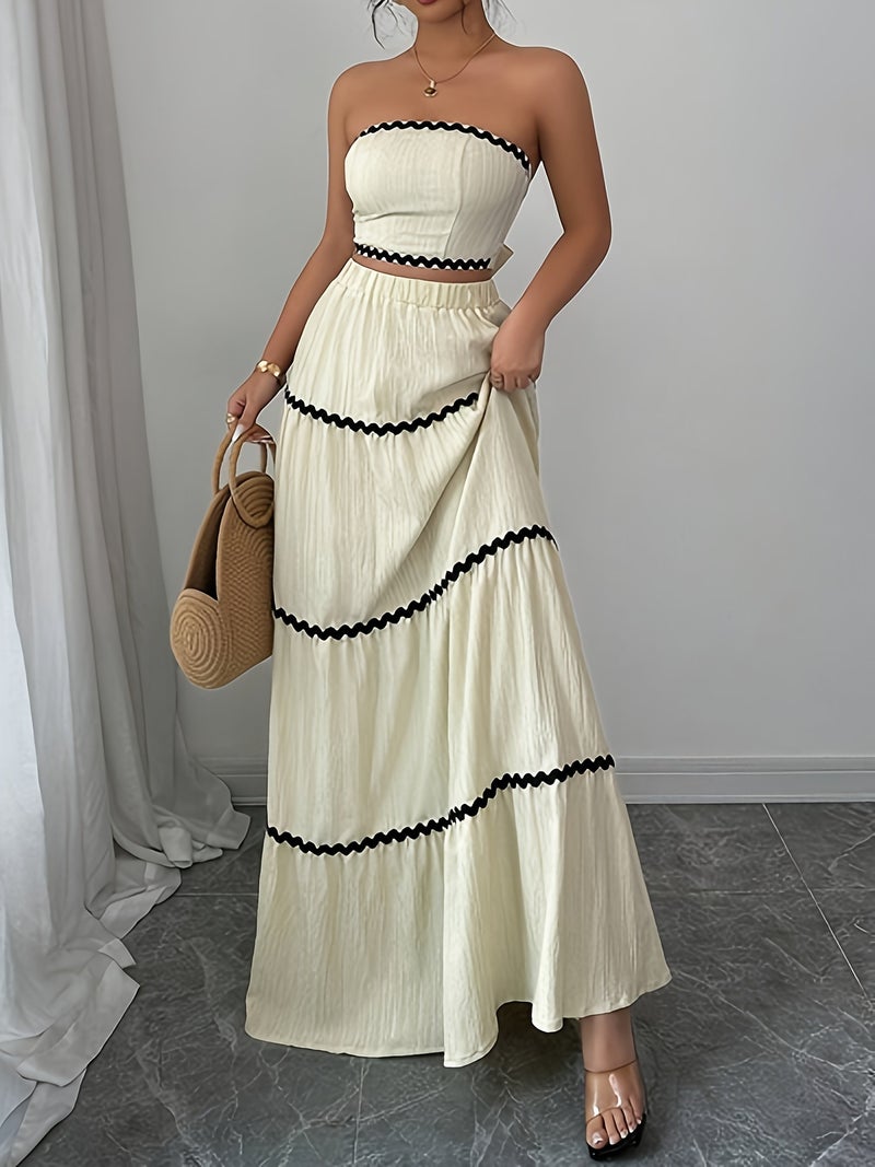 Sexy Ruched Lace Sleeveless Camisole Fashion Casual High-Waist Long Skirt Set - Image 4