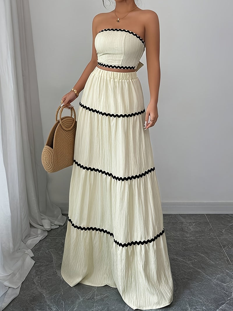 Sexy Ruched Lace Sleeveless Camisole Fashion Casual High-Waist Long Skirt Set - Image 5