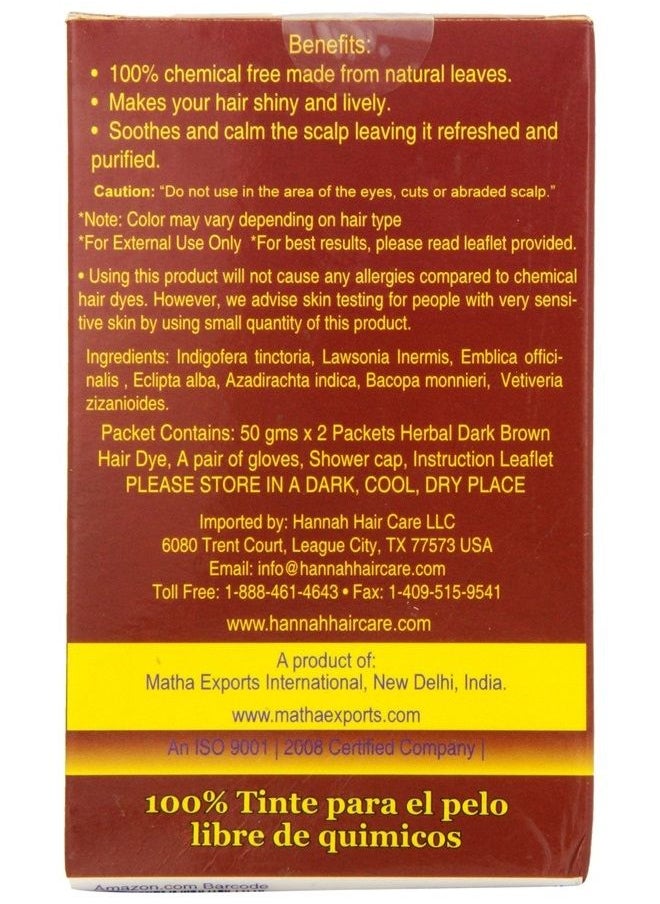 Hannah Natural - 100% Chemical Free Hair Dye, Dark Brown, 100 Gram - Image 1