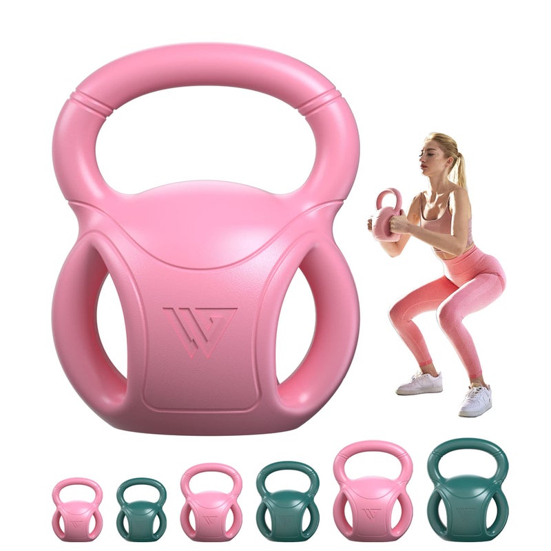 RUNWE 20 lb Kettlebell Weight with Three-handles for Russian Twists AB Exercise, Weightlifting and Core Training All-Purpose Fitness Exercise Home Gym [Pink] - Image 1