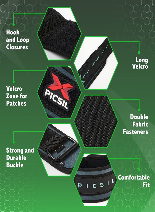PICSIL - Weight Lifting Belt | Core & Back Support | Customizable with Patch Space | Ideal for Cross training, Squats & Barbell Exercises | Strength Belt for Women and Men | Green, XL - Image 3