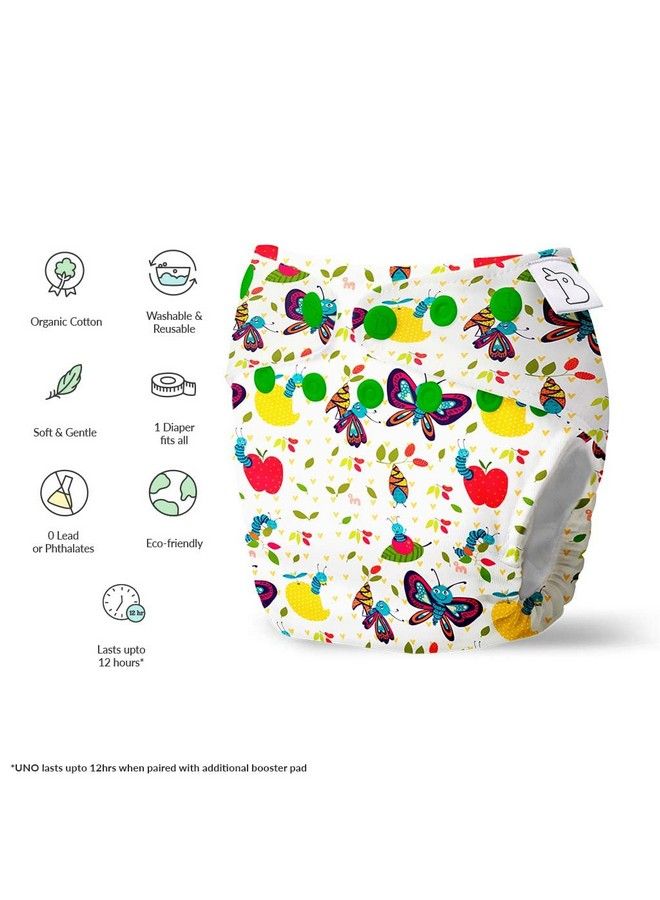 Superbottoms Uno Freesize Cloth Diaper ; Cloth Diaper For Babies 3M To 3Y ; Washable & Reusable Cloth Diaper ; Comes With Cloth Diaper Inserts ; 1 Organic Cotton Soaker + 1 Booster ; Catepillar - Image 3