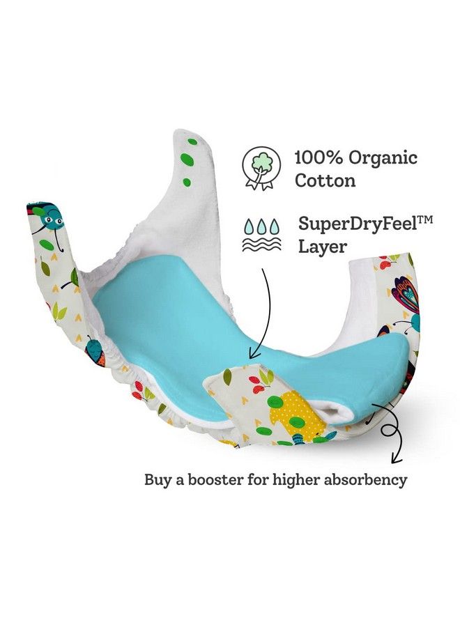 Superbottoms Uno Freesize Cloth Diaper ; Cloth Diaper For Babies 3M To 3Y ; Washable & Reusable Cloth Diaper ; Comes With Cloth Diaper Inserts ; 1 Organic Cotton Soaker + 1 Booster ; Catepillar - Image 4