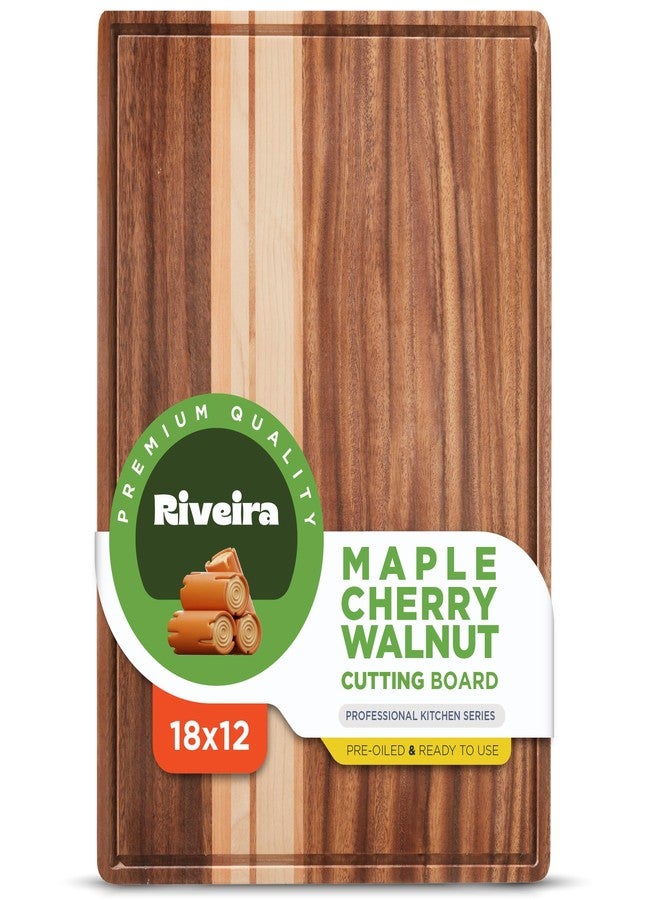Riveira Walnut/Maple/Cherry Wood Cutting Board – Gourmet Grandeur: 18 x 12 Wooden Cutting Board – Natural Wooden Cutting Boards For Kitchen – Innovative Juice Grooves Wooden Chopping Board - Image 1