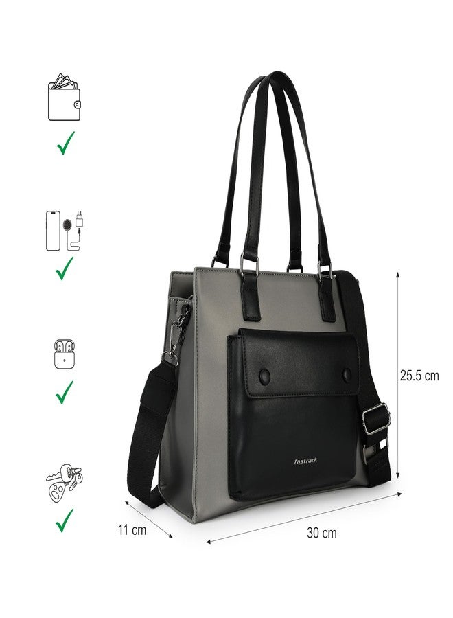Fastrack Dual Contrast Satchel Bag for Women | Faux Leather Handbag with Zipper Closure, Dual Handles, Inner Pockets and Detachable Strap | Stylish Everyday Bag for College, Office and Casual Outings - Image 4