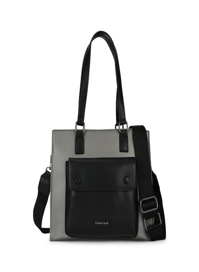 Fastrack Dual Contrast Satchel Bag for Women | Faux Leather Handbag with Zipper Closure, Dual Handles, Inner Pockets and Detachable Strap | Stylish Everyday Bag for College, Office and Casual Outings - Image 1