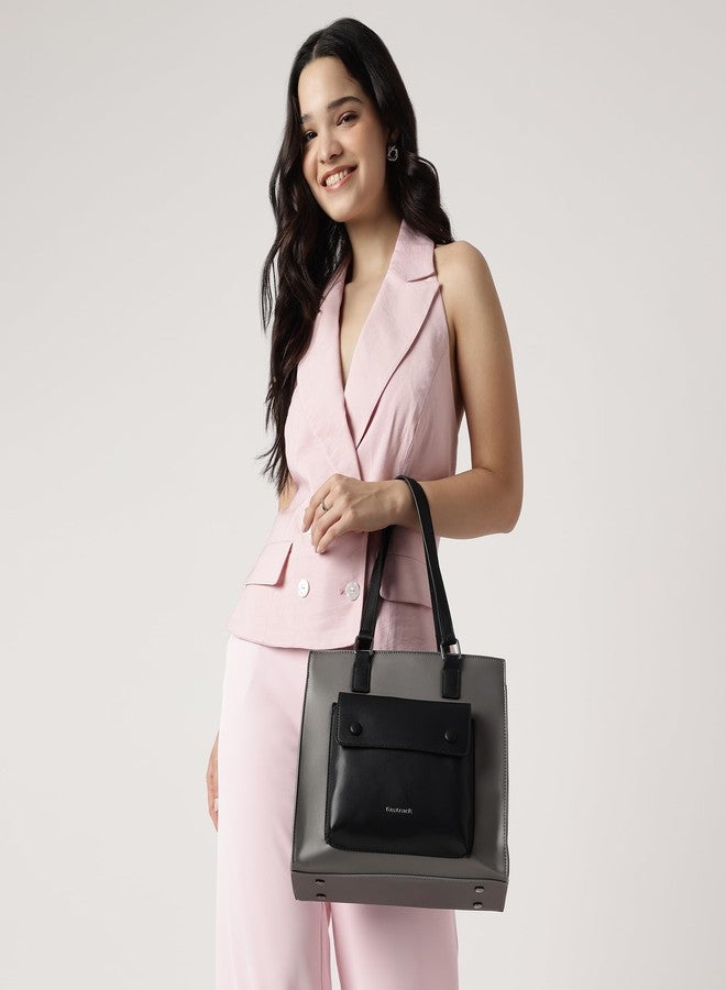 Fastrack Dual Contrast Satchel Bag for Women | Faux Leather Handbag with Zipper Closure, Dual Handles, Inner Pockets and Detachable Strap | Stylish Everyday Bag for College, Office and Casual Outings - Image 2