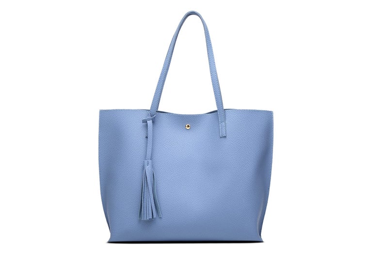 Dreubea Womens Soft Faux Leather Tote Shoulder Bag from Big Capacity Tassel Handbag Blue