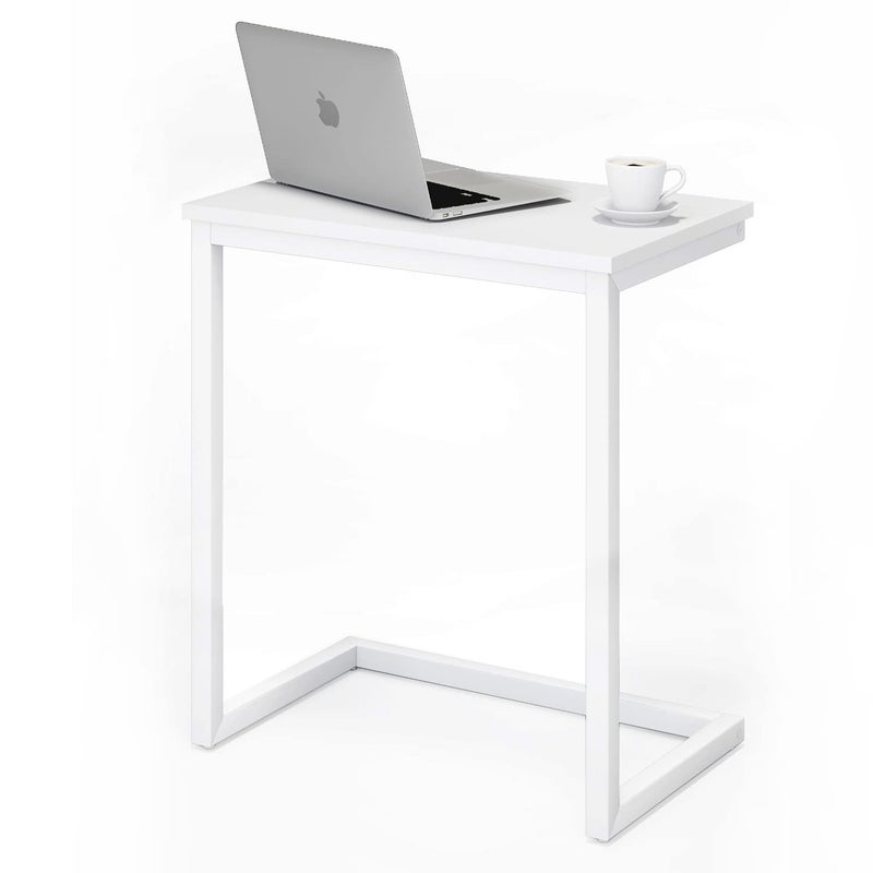 Serxis Sofa C Side End Table Wood Accent Couch Coffee Tray Snack Notebook Laptop Holder Over Bed Stand Reading Desk White Color 22x14x27 Inch Space Saving for Living Room Bedroom 