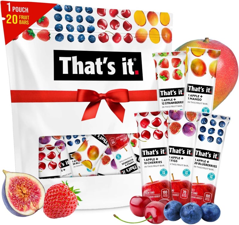 That's it. That's it Fruit Bars Snack Gift Box - 20 Pack of 100% All Natural, Gluten-Free, Vegan, Low Carb Healthy Fruit Snacks (Strawberry, Mango, Blueberries, Cherries & Fig Bars) - Image 1