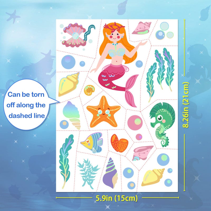 Metuu Temporary Tattoos Mermaid for Kids, 80+ Metallic Foil Style Bronzing Fake Tattoos, 4 Sheets Glitter Tattoos, Birthday Party Supplies, Easter Present, Ocean Animal Stickers for Boy and Girls - Image 3