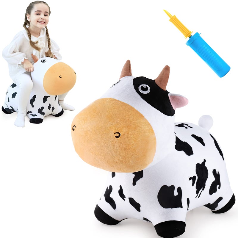 iPlay, iLearn Bouncy Pals Dairy Cow Hopping Horse, Plush Inflatable Animal Hopper, Indoor n Outdoor Ride on Jumping Bounce Toys, Birthday Gift for 18 Months 2 3 4 5 Year Old Kids Toddlers Boys Girls - Image 1