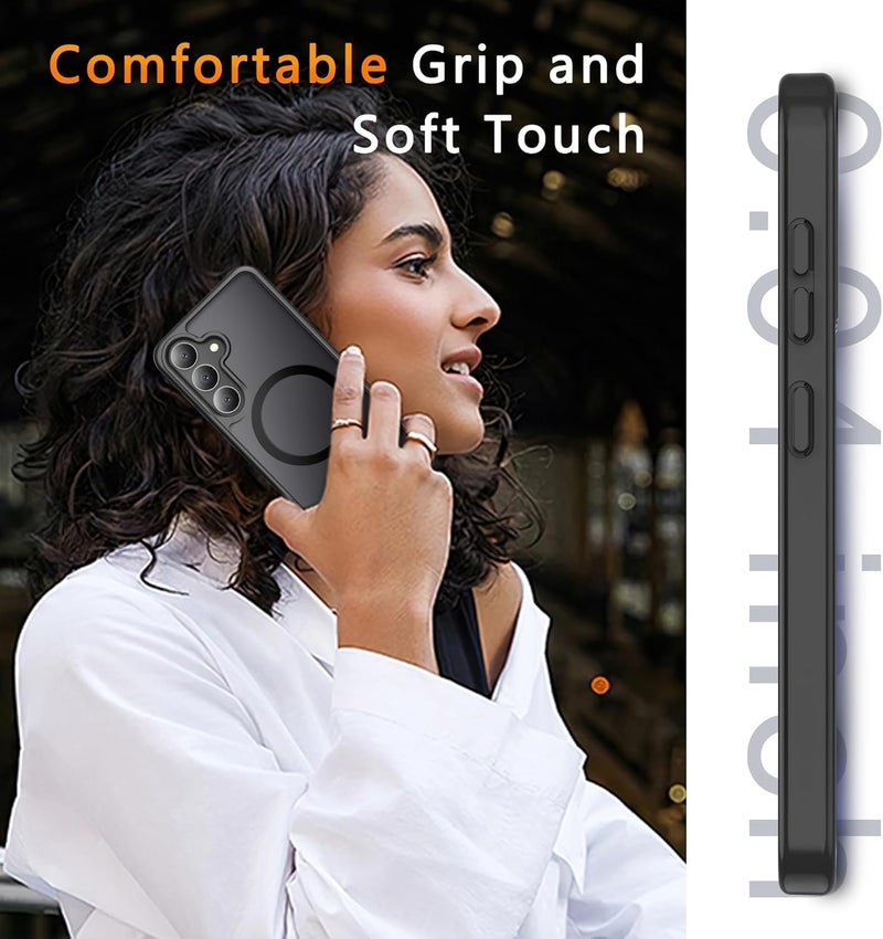 Elzzi حافظة مغناطيسية مصممة لهاتف سامسونج S24 5G غلاف خلفي شفاف غير لامع من PC + TPU [متوافقة مع MagSafe] حافظة هاتف مضادة للخدش (أسود) - Image 5