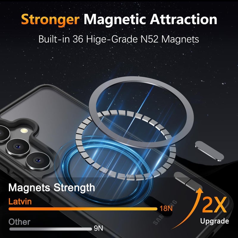 Elzzi حافظة مغناطيسية مصممة لهاتف سامسونج S24 5G غلاف خلفي شفاف غير لامع من PC + TPU [متوافقة مع MagSafe] حافظة هاتف مضادة للخدش (أسود) - Image 2