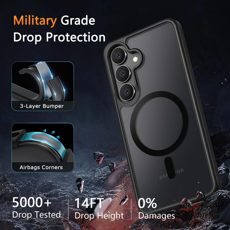 Elzzi حافظة مغناطيسية مصممة لهاتف سامسونج S24 5G غلاف خلفي شفاف غير لامع من PC + TPU [متوافقة مع MagSafe] حافظة هاتف مضادة للخدش (أسود) - Image 3