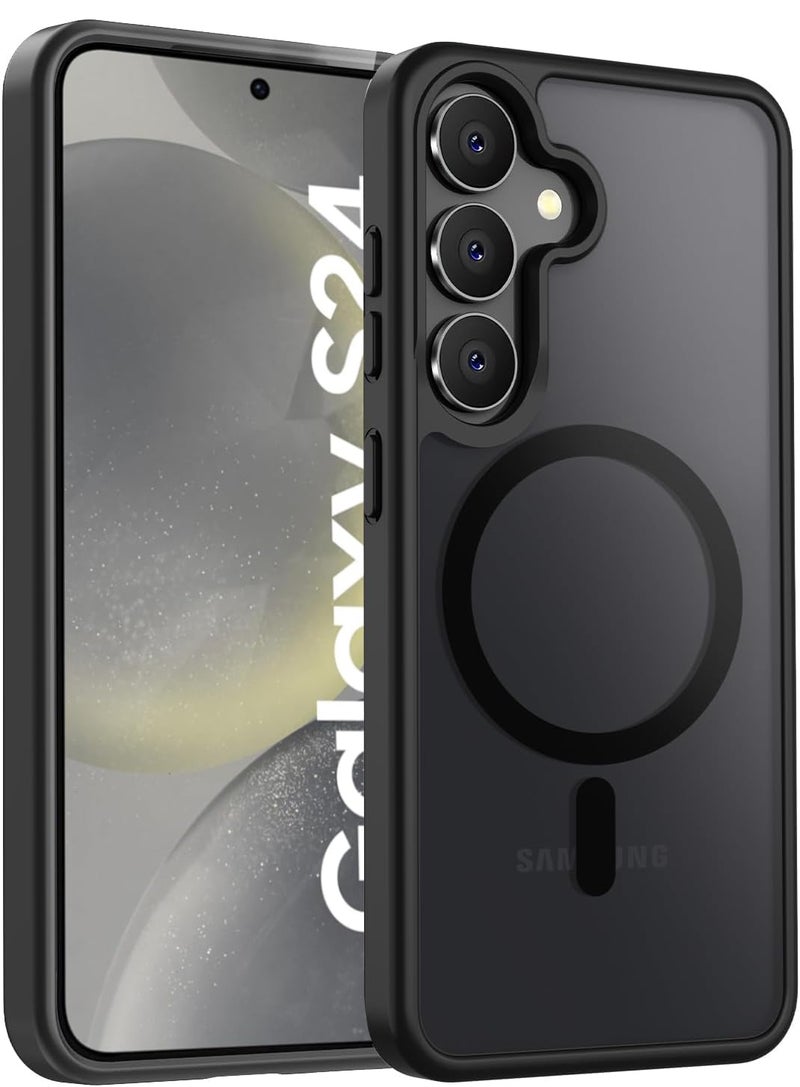 Elzzi حافظة مغناطيسية مصممة لهاتف سامسونج S24 5G غلاف خلفي شفاف غير لامع من PC + TPU [متوافقة مع MagSafe] حافظة هاتف مضادة للخدش (أسود) - Image 1