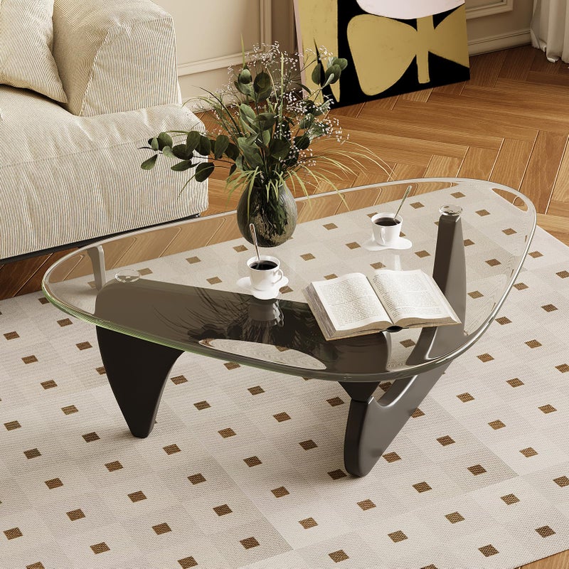 JCAJCA Coffee Table for Living Room Mid Century Modern Center Table with Glass Top, Black Transparent - Image 2