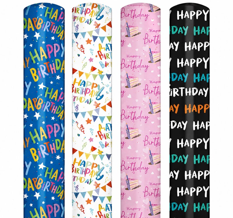 Tallon Roll Wrap Value 3M Happy Birthday Design Assorted (4 Pcs) - Image 1