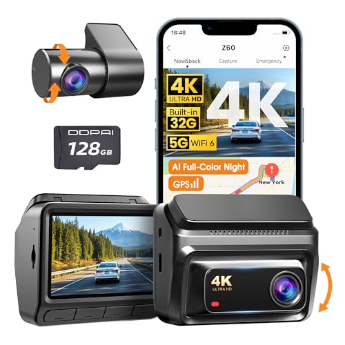 DDPAI 4K Dash Cam Front and Rear, Built-in 32G eMMC Dual Dash Camera for Cars, 128GB Card Included Dashcam,GPS, Night Vision,5G WiFi, 7-Days Parking Mode, 3" IPS, ADAS, WDR, Support 512GB, Z60 - Image 1