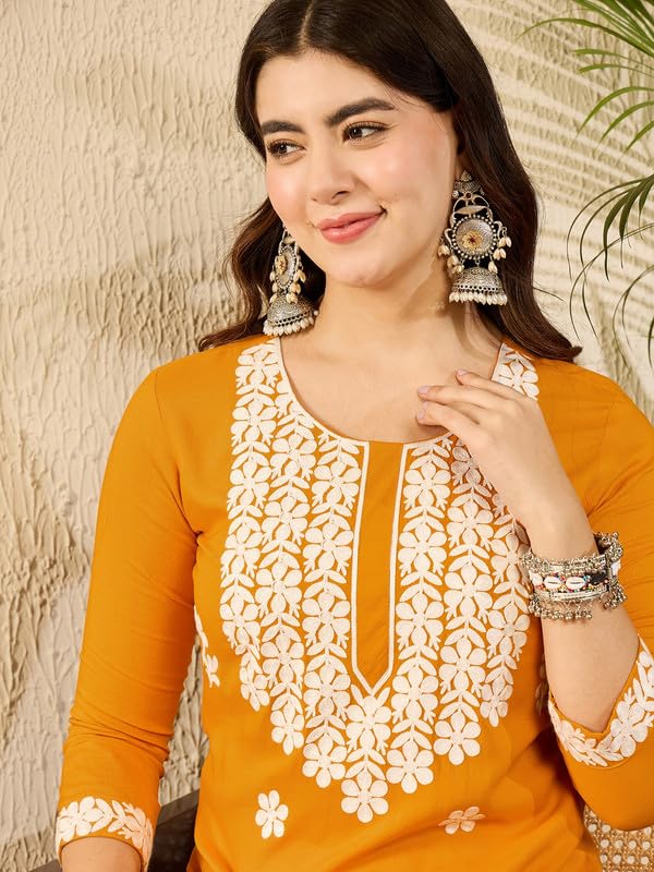 Vaamsi Women's Viscose Rayon Solid Embroidered Straight Kurta (VCK9785_3XL_Yellow) - Image 2