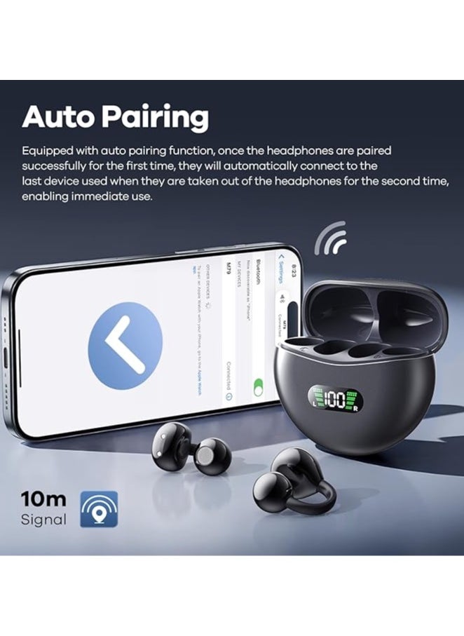 Generic Open Ear Clip Headphones with LED PowerDisplay,Wireless Bluetooth Earbuds, Open Ear Earbuds ，5.4 Sport Earbuds  Clip-on Earphones, Noise reduction, water resistance, Hi-Fi sound quality, suitable for playing games,to music (Black)  - Image 2