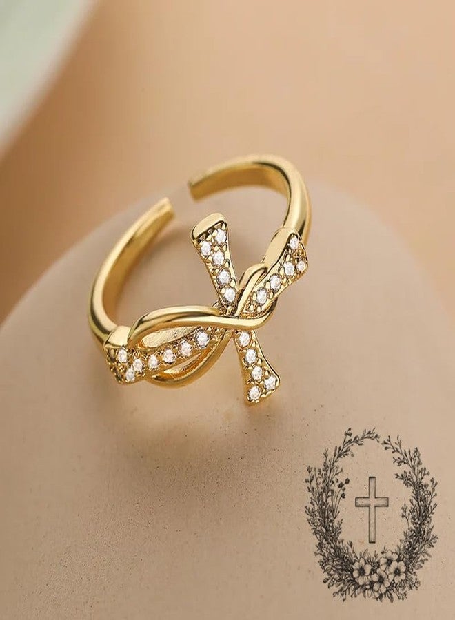 Btysun Baptism Gifts Cross Rings for Women Christian Catholic Gifts Stocking Stuffers for Her Gold Plated Rings Stocking Stuffers Religious Jesus Jewelry for Goddaughter - Image 3
