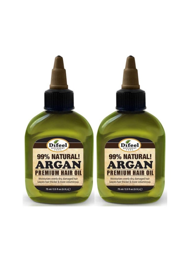 difeel 99% Natural Argan Premium Hair Oil | Natural Hair Repair, Moisturizing, Shine & Softness | For Dry & Damaged Hair, (Pack of 2 x 75ml Each) - Image 1