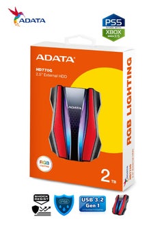 أداتا محرك الأقراص الصلبة المحمول HDD الخارجي HD770G RGB سعة 2 تيرابايت لألعاب PS5 XBOX مقاوم للماء والغبار | أحمر  - Image 2