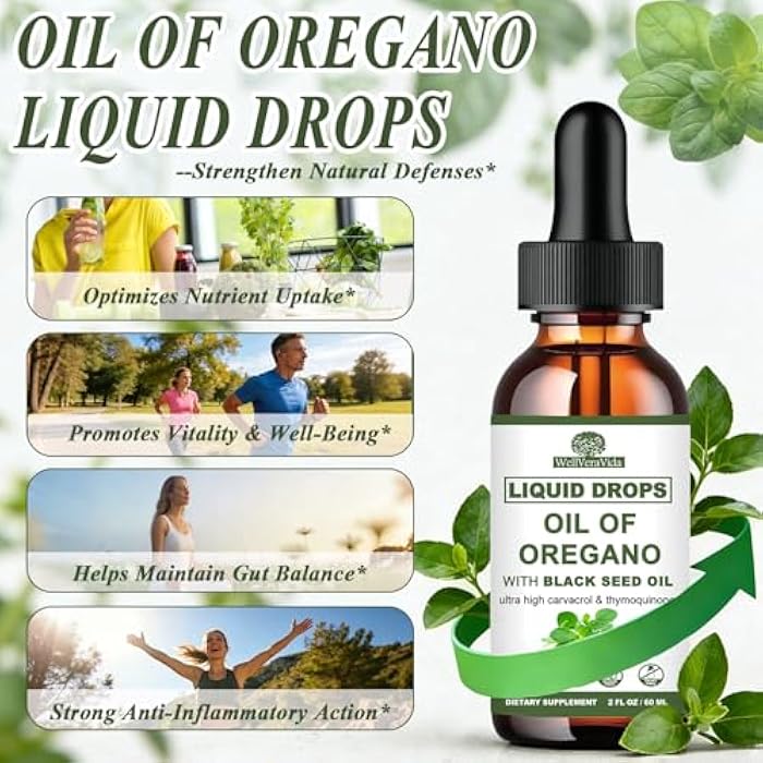 WellVeraVida Oil of Oregano with Black Seed Oil, 7-in-1 Organic Oregano Oil Drops W/Garlic Elderberry Olive Leaf, Carvacrol & Thymol*丨Natural Herbal Supplements for Seasoning Immune, Antioxidant Support丨Vegan - Image 4