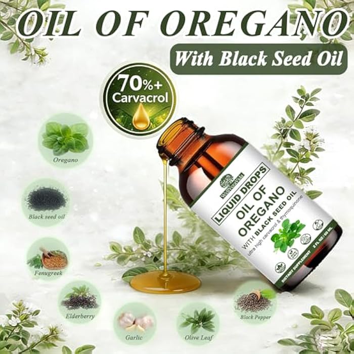 WellVeraVida Oil of Oregano with Black Seed Oil, 7-in-1 Organic Oregano Oil Drops W/Garlic Elderberry Olive Leaf, Carvacrol & Thymol*丨Natural Herbal Supplements for Seasoning Immune, Antioxidant Support丨Vegan - Image 2