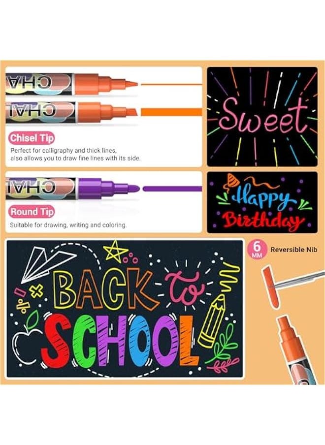 Generic Liquid Chalk Markers, 12 Colors Chalkboard Marker Pens, Wet Erasable Chalk Markers for Chalkboard, Signs, Car Windows, Blackboard, Glass, Mirrors - 6mm Reversible Tip Neon Chalk Markers for Kids  - Image 2