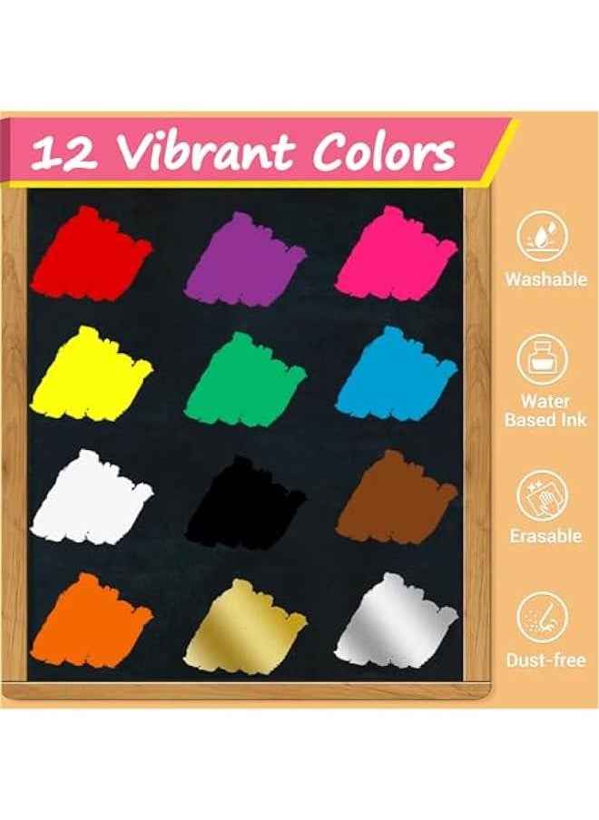 Generic Liquid Chalk Markers, 12 Colors Chalkboard Marker Pens, Wet Erasable Chalk Markers for Chalkboard, Signs, Car Windows, Blackboard, Glass, Mirrors - 6mm Reversible Tip Neon Chalk Markers for Kids  - Image 4