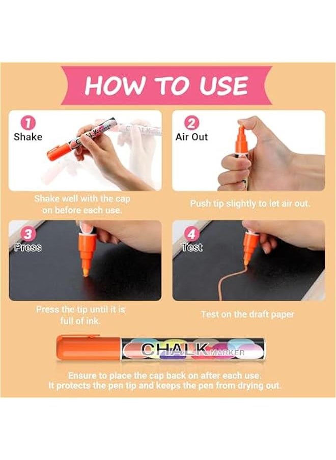 Generic Liquid Chalk Markers, 12 Colors Chalkboard Marker Pens, Wet Erasable Chalk Markers for Chalkboard, Signs, Car Windows, Blackboard, Glass, Mirrors - 6mm Reversible Tip Neon Chalk Markers for Kids  - Image 5