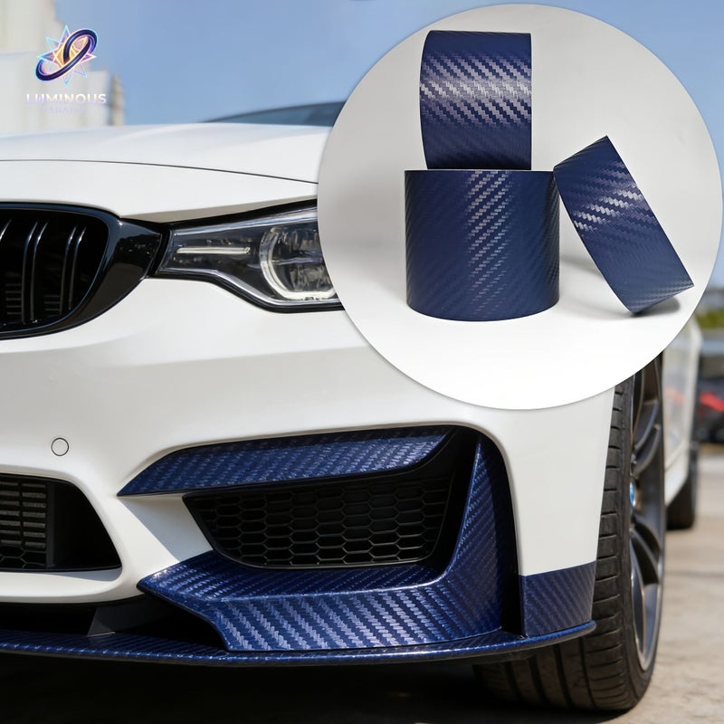 Blue 3D Carbon Fiber Vinyl Car Wrap 4.9cm Door Edge Guard Scratch Protector Anti Collision Film - Image 1