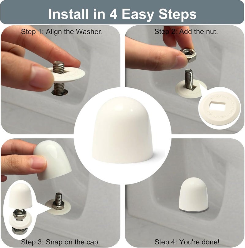 SYuXccfess 4 Pcs Upgrade Toilet Bolt Caps, Universal Plastic Tall Toilet Bolt Covers with Extra Washers for Easy Installation, Sleek Push-On Toilet Screw Covers Caps for Concealing Bolts & Bathroom Decor - Image 4