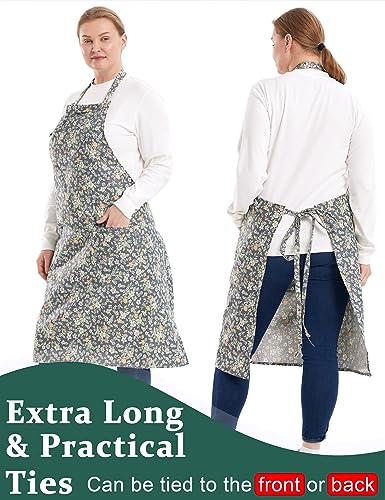 APRONNER Cotton Linen Baking Plus Size Aprons for Women with Pockets Kitchen Cooking Pastoral Style - Image 5