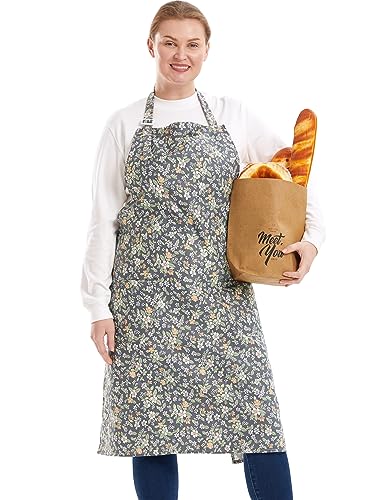 APRONNER Cotton Linen Baking Plus Size Aprons for Women with Pockets Kitchen Cooking Pastoral Style - Image 1