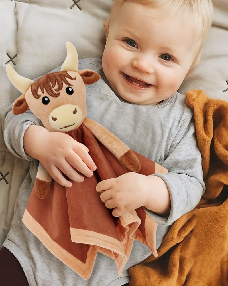 Gicoherero Highland Cow Baby Security Blanket  Cow Baby Lovey  Nursery Stuff  Newborn Boy Gift - Image 2