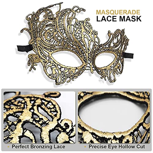 Cosmer Masquerade Masks for Women Men Couple Lace Eye Mask for Venetian Carnival Halloween Party Ball Prom Costume Mardi Gras (Gold) - Image 3
