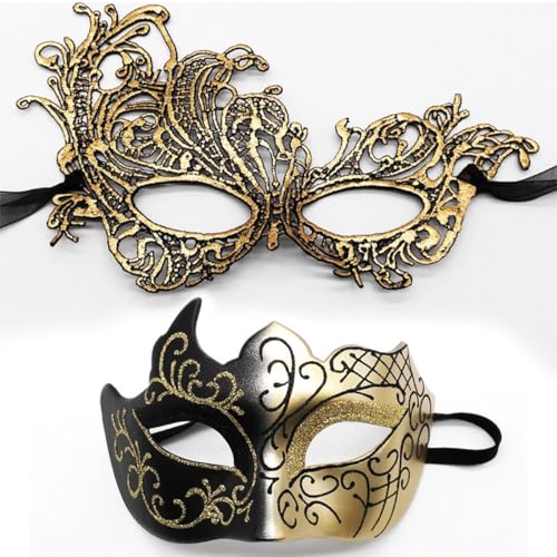 Cosmer Masquerade Masks for Women Men Couple Lace Eye Mask for Venetian Carnival Halloween Party Ball Prom Costume Mardi Gras (Gold) - Image 1