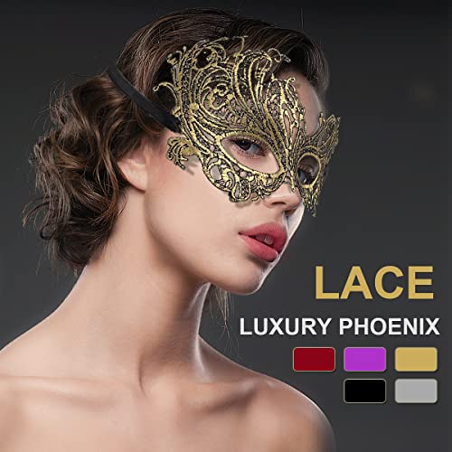 Cosmer Masquerade Masks for Women Men Couple Lace Eye Mask for Venetian Carnival Halloween Party Ball Prom Costume Mardi Gras (Gold) - Image 5