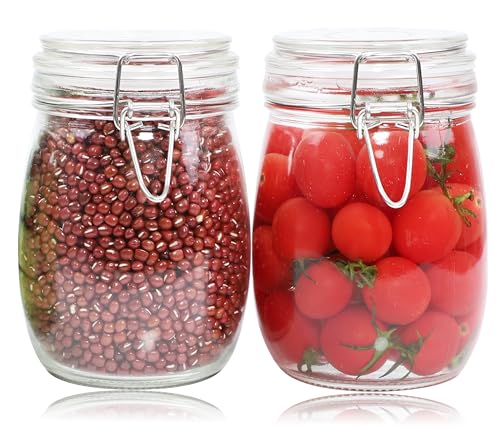 MBSRITY Glass Jars With Airtight Lid 24 Oz (Set Of 2) Wide Mouth Mason Glass Sealed Storage Canisters Leakproof For Coffee Sugar Nuts Spice Refrigerator Pickles & Preserves Tea For Fridge Kitchen Pantry - Image 1