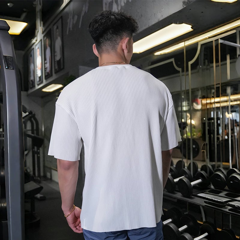 Vestup American Style All-Match V-Neck Thread Short-Sleeved Fashion Loose Breathable Sports Fitness Training T-Shirt Men'S Trendy - Image 3